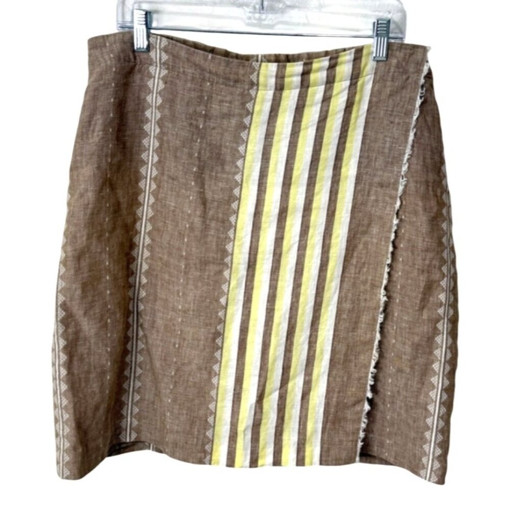 J. Jill Love Linen Skirt Faux Wrap Brown Striped Womens Size M